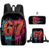 GDFENDU Set di 3 zaini 67 con portachiavi, 40,6 cm Six Seven 3D stampati in 3D, borsa per il pranzo ad alta capacità per ragazzi e ragazze, A, 16, Zaino Anime