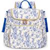 SDSFGX Zaino Porta Pannolini con Motivo Floreale, Borsa per Pannolini Imbottito in Cotone per Viaggi con Bambini con Cinghie per Passeggino, Blu, S