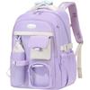 Bansusu Zaino per ragazze per bambini, borsa per la scuola, multi-tasca, con astuccio, A-viola