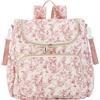SDSFGX Zaino per cambio pannolini, motivo floreale, in cotone, trapuntato, per mamme e bambini, zaino da viaggio con cinghia per passeggino, Rosso, S, Casual