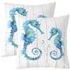 Loussiesd Set di 2 federe per cuscini a tema cavalluccio marino blu, 40 x 40 cm, per divano, letto, sedia, auto, mare, sottomarino, decorazione per cuscini da esterno