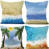 Aoihrraan 55x55cm Set di 4 Federe Cuscini Estate Spiaggia Mare Blu Palma Morbido Peluche Corto Quadrato Copricuscini Divano Casa Decorazioni Per Letto Camera Agriturismo All'Aperto Giardino Divano