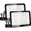 AUXTINGS Faretto LED da Esterno 200W con Spina,20000LM Faro Led Esterno 6000K Bianca Freddo,IP66 Impermeabile Faretti LED Proiettore Esterni per Giardino Garage Cortile Piazza Terrazza Patio,2 Pezzi