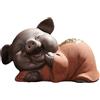 Qikuver Maialino delle Cinque Benedizioni Tea Pet - Figurina in Ceramica Artigianale Violet Sable, Portafortuna e Decorazione per Tavolo da Tè, Regalo per Amanti del Tè e Casa (FU)
