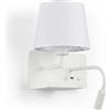 B·LED BARCELONA LED BARCELONA LED Applique da Parete con USB e Mensola, Lampada da Lettura per Testiera Letto con Attacco E27, Faretto LED Orientabile 3W 2700K, Paralume in Tessuto per Camera da Letto e Hotel, Bianca