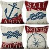 Aoihrraan 41x41cm Confezione da 4 Nautico Vela Copricuscini Divano Retrò Ancora Timone Nostalgico Classico Kraft Carta Federe Per Cuscini Decorazione Lino Camera Da Letto Soggiorno All'Aperto Divano