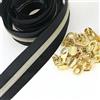 SHUNLI # 5 cerniere a spirale in nylon metallico al metro, nastro nero oro per cerniera da 9,1 m con 25 tiranti per cerniera per fai da te, cucito, artigianato, sacchetti di ricambio