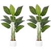 ZEEOZE 2Pz Pianta Artificiale Uccello del Paradiso 150cm Alta Finta Palma Tropicale Per Interno Esterno con 10 Foglie Banano Albero Finto da Interno con Aaso Bianco Per Giardino Ufficio Decorazione