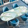 Surwin Tovaglia Ovale con Bordo Elastico, Antiscivolo Elastico Copritavolo Ovale Antimacchia Protezione Tavolo Casa Ristorante Sala da Pranzo Giardino -3D Geometria Moderna (Verde chiaro,107x183cm)