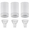 Maclean MCE361 Faretto da Superficie Attacco GU10 fino a 40W | Lampada da Soffitto in Alluminio con Anello Trasparente | Design Moderno | 55x105 mm | Bianco | 3 Pezzi con Lampadine Bianco Caldo da 7W