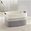 MYHOMMATTO Grande cesto per biancheria intrecciato in corda di cotone, 60L, con manici in cuoio, per coperte, vestiti, giocattoli, per lavanderia, camera bambini o soggiorno, 53x38x29 cm, bianco e grigio