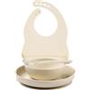 Nattou Stoviglie in Silicone per Bambini, 4 Pezzi, 1 Cucchiaio, 1 Ciotola con Coperchio, 1 Bicchiere, 1 Bavaglino, Senza BPA, Silicone, Motivo Color Argilla