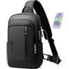 hk Borsa a Tracolla da Uomo Resistente all'acqua, per Tablet y iPad 11,3 | Zaino Monospalla Uomo Antifurto con Porta USB A&C, Borsello Uomo Leggera per Viaggi Lavoro Escursionismo e Ciclismo, 9L Nero