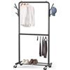 Simple Houseware Porta Abiti A Doppia Asta con Ruote E Ganci, Nero
