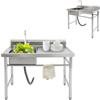 Guoked Lavabo da cucina in acciaio inox, 100 x 60 x 93 cm, 201, portata 200 kg, autoportante a sinistra, con miscelatore a 360°, piano di lavoro per lavanderia, gastro negozio, ristorante