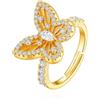 Generic Anello da donna con farfalla aperta regolabile color oro, con micro pavé di zirconia cubica, delicato e versatile, regalo per matrimoni, feste, appuntamenti quotidiani