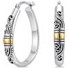 LeCalla 925 Argento Sterling Orecchini a cerchio stile Bali Leggero Click-Top Antico Due-Tone Perline Italiano Stile Bali Orecchini a cerchio per le donne