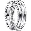 PANDORA Signature Anello con logo con pavé e perline in argento Sterling con zirconia cubica trasparente, 52