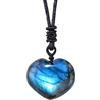RJINGSHI 1PCS cristallo naturale Labradorite forma di cuore Collana ciondolo di cristallo di guarigione pietra di luna lucidata ciondolo di pietra con corda intrecciata a mano per Unisex