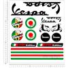 worldcustomchopper 1 Kit 16 pezzi foglio 30 cm x 27 cm Adesivi Stickers per Casco Moto Auto Worldcustom compatibili con Vespa (Con alcuni pezzi in Bianco)