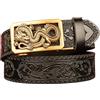 WRJAHCG Cintura Uomo, Cinture da Cricco Cowboy Occidentale, Cintura in Pelle con Fibbia Decorativa in Lega con Motivo Drago Cintura in Rilievo Retrò