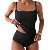 Yutdeng Due Pezzi Tankini da Donna con Motivo a Costine Costumi da Mare Sexy Scollo a U con Slip Vita Alta Tankini Modellante Curvy Contenitivo Beachwear Sportivo Swimwear