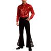 Generico Costume Disco Uomo Abbigliamento Uomo Anni 70 Vestito Outfit da Discoteca per Carnevale Disco Party Camicia Vintage E Pantaloni A Zampa con Pailettes Abbigliamento da Ballo Latino