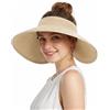 GADIEMKENSD Cappello di Paglia da Donna, Visiera Parasole Estiva a Tesa Larga, Ideale per i Viaggi, Perfetto per Code di Cavallo e Chignon, Accessorio Essenziale per Le Vacanze al Mare, Beige