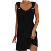 Generic Donna Vestito Elegante Mini Abito con Scollo a U Abiti al Ginocchio Larghe Abiti da Donna Casual Abito in Lino Stampato Elegante Vestito Estivo Spiaggia