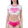 LittleForBig Sissy University Sorority Gym Bralette Set - Top corto setoso e pantaloncini sportivi integrati con punta di cammello, abbigliamento femminile per allenamento universitario, Rosa acceso