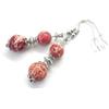 ThurColas Orecchini in acciaio inox con perline di diaspro imperiale rosso e perline in ottone argento