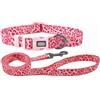 Olahibi Set combinato collare e guinzaglio per cani, motivo leopardato, materiale poliestere, guinzaglio abbinato 150 cm, S, rosa leopardo