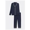 Tezenis Pigiama Lungo Aperto In Viscosa Profili Donna Blu