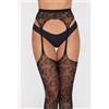 Tezenis Collant Con Reggicalze A Rete Fantasia Floreale Donna Nero