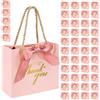 ZQNYCY 20/30/50 pezzi Sacchetti regalo di ringraziamento Sacchetti riutilizzabili in carta per feste con manici Nastro con fiocco dorato Mini sacchetti rosa per bomboniere per compleanno