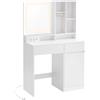 VASAGLE Tavolo da Trucco con Luci LED, Multipresa, Tavolo da Trucco con Cassetti, Ripiani Regolabili, Portagioie, Larghezza 90/110 cm, per Camere da Letto, Bianco Cloud