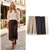 Willshela Gonna longuette a pieghe a trapezio con orlo laterale in pizzo solido moda donna Gonne da donna chic femminili in vita alta elastica vintage