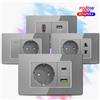 Depo Guye Interruttore a parete EU con pannello in vetro temperato grigio Tipo 118, presa a muro europea con porta USB Type-C 18W a ricarica rapida 118*75mm