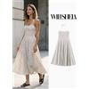 Willshela Abito midi a pieghe con cerniera sul retro, stile vintage, con scollo a barchetta, elegante per donna