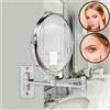 BORWART Specchio Ingranditore 10X da Parete Girevole a 360°, Specchio per Trucco Bifacciale da 8 Pollici, Specchio da Bagno per Rasatura