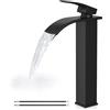 Airuida Rubinetto da bagno a cascata alto nero opaco Rubinetto da bagno in ottone monoforo singolo rubinetto miscelatore per montaggio a ponte con grande beccuccio rettangolare lavello rubinetto