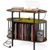 COSTWAY Mobile Giradischi con Stazione di Ricarica, 90x40x76,5cm (Marrone)