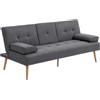 HOMCOM Divano Letto 3 Posti Reclinabile Trasformabile Grigio Scuro | 2 Braccioli Staccabili, Divano 3 Posti Imbottito, Tessuto e Legno, con Portabicchiere, Soggiorno e Salotto, 181x77x78 cm