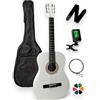 AMROVA Confezione Chitarra Classica 4/4 per Mancino (Adulto) 10 Accessori Corte Video e CD (Bianco)