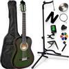 AMROVA Confezione chitarra classica 4/4 per mancino (adulto) supporto chitarra + supporto piede + 9 accessori cortile video e CD (verde)