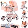 GLOKID Passeggino 3 in 1，Passeggino Canne，Trio，Con Seggiolino Accessori，Adattatori universali，Passeggino per bambini fino a 25 kg，4 ruote con ammortizzatori，navicella，grandi ruote (530 Rosa)