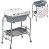 RELAX4LIFE 2 in 1 Fasciatoio con Vaschetta Bagnetto per Neonato, Fasciatoio Pieghevole con 4 Ruote Bloccabili, Bagnetto per Neonati 0-12 Mesi, Carico 15KG (Grigio)