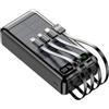 Kaiyo Banca di energia solare da 50000 mAh con 4 cavi integrati, caricabatterie solare portatile da esterno con torcia a LED, per campeggio, viaggio e ricarica del telefono (nero)
