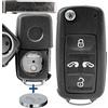 mt key Telecomando radio per chiave auto, 1 alloggiamento a 4 tasti, 1 pezzo vuoto + 1 batteria CR2032 per VW/SEAT
