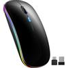 TECKNET Mouse wireless 2.4G USB & Bluetooth 5.1, mouse silenzioso | Batteria Ricaricabile 500mAh 1600DPI, Retroilluminata 7 Colori Clic Silenzioso Portatile per PC/Laptop/Mac, Nero
